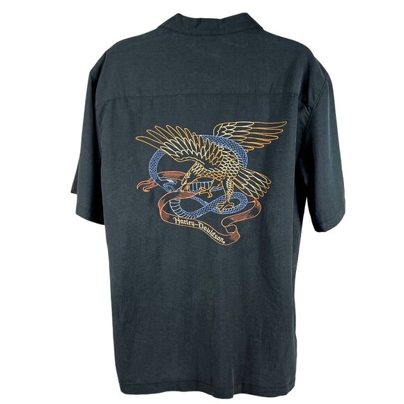Harley-Davidson Mens L Button-Up Charcoal Shirt Embroidered Eagle & Snake Biker - Picture 8 of 15